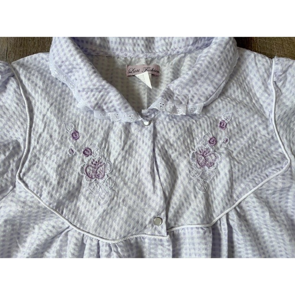 Lati Fashions robe housecoat mumu night gown sleepwear purple gingham size L - Picture 3 of 6